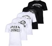 JACK&JONES Camiseta hombre, pack de 5 - JJLEOGRA TEE CREW NECK, manga corta, cuello redondo, algodón, logo estampado JJLEOGRA TEE CREW NECK 5PK