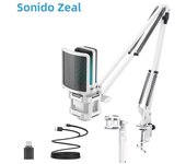 Zealsound RGB USB Gaming Microphone With Articulated Arm,White Computer Condenser Mic For PC Mac Recording Podcasting Streaming