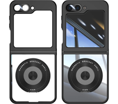 Magnetic Rotate Holder Clear Phone Case for Samsung Galaxy Z Flip 6 5 Flip6 Flip5 5G Transparent Protection Shockproof Cover