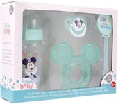Stor Set de Regalo para Bebé Mickey - Biberón, Chupete, Sujetachupetes y Mordedor