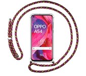 Tumundosmartphone Funda Colgante Transparente para Oppo A54 5G / A74 5G con Cordon Rosa / Dorado
