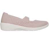 Cómoda  Bailarina mujer SKECHERS ARYA. Suave malla de una sola pieza rosa con acabado en efecto encaje. Plantilla Air Cooled Memory-Foam y entre suela amortiguadora. Altura Tacón bajo (3-5 cm) Referencia 158989-BLSH
