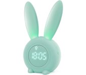 Lindo reloj despertador de inducción con forma de conejo, ajuste automático inteligente de luz de respiración, visualización automática de hora, fecha y temperatura