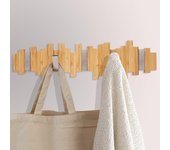Perchero de pared de madera - Perchero con 5 ganchos de metal plegables para abrigos, chaquetas, sombreros, bolsos, pasillo, dormitorio, baño 40 cm -