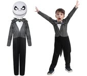 3-14 Years Kids Halloween Nightmare Jack Skellington Cosplay Jumpsuit With Mask