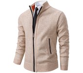 Autumn And Winter New Jersey Men's Casual Sports Coat Solid Color Stand Collar Wweater Grab Fleece Warm Zipper Cardigan