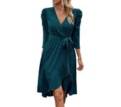 Women's elegant three-quarter sleeve V-neck dress