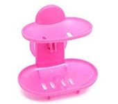 Plato de Jabón Verde Caja de Jabón Hogar Cocina Baño Material de PP Ventosa Caja de Drenaje Doble (Color: Rosa)