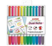 ROTULADORES DUAL NOTE – 12 COLORES SURTIDOS – DOBLE PUNTA: FINA Y BISELADA