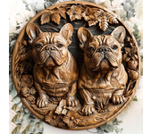 1pc Aluminum Metal Sign A Wooden Sculpture Shows An Image Of French Bulldogs Round Aluminum Sign home decor garage wall decor