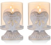 Juego de 2 candelabros de metal antiguos Sziqiqi para decoración de chimenea y repisa de mesa navideña, diseño de corazón