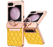 Glitter Diamond Plating Leather Finger Bracket Folding Hingle Protection Shockproof Case for Samsung Galaxy Z Flip 6 5 4 3 Case