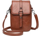 Bolso pequeño retro de cuero de aceite, bolso de doble capa de gran capacidad para teléfono móvil, monedero pequeño, bolso bandolera pequeño a juego de moda 2023