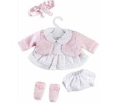 CONJUNTO BEBE TRAJE PUNTO BLANCO CON CHAQUETA ROSA 42CM. DE BERBESA