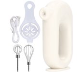 Batidora de mano eléctrica con carga USB, ajuste de 4 niveles, batidora de huevos eléctrica, espumadora de leche de mano para cocina casera, color blanco