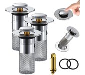 Filtro de drenaje Timnamy, colador de drenaje para fregadero emergente Kouglh, colador universal de acero inoxidable para drenaje de piso, tapón para fregadero emergente para baño, con cesta de filtro extraíble (3 unidades)