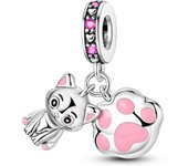 S925 Sterling Silver Cat And Dog Food Bowl Paw Pad Cute Pet Series Charms Beads Fit 3mm Bracelets DIY Gift Fine Jewelry Making