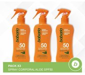 Babaria Pack 3x Spray Corporal Aloe SPF50: Spray Protector Solar Corporal Hidratante, Cicatrizante, Regenerador y Resistente al Agua 200ml