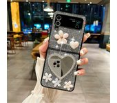 Luxuxy Diamond Heart Mirror Pearl Flower Glitter Phone Case Cover For Samsung Galaxy Z Flip 3 4 5 6 5G