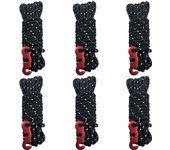 6Pcs Outdoor Guy Lines Tent Cords Reflective Camping Rope with Aluminum Guylines Adjuster Tensioner Pouch for Tent Tarp Canopy