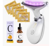 MISTIK  Kit Masajeador Rejuvenecimiento Facial Papada Arrugas Piel Lifting Antienvejecimiento Hidratacion Incluye Serum Acid Hyaluronic y 10 Parches Ojeras Colageno Acne Belleza Mujer Cara Cuello Papada Terapia EMS Vibracion Led Mistik Beauty Madrid