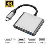 Adaptador de concentrador tipo C 3 en 1 a HDMI USB 3.0 4K/Adaptador de carcasa de aluminio Adaptador de concentrador USB C 3.1