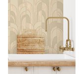 Muestra DIN A4 de Papel pintado vinílico de arcos art déco crema con textura en relieve - Bissen Arches 681667 de GAULAN