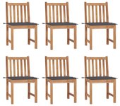 vidaXL Sillas de jardín 6 unidades con cojines madera maciza de teca