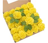 DuHouse 25Pcs Artificial Roses Flowers Fake Rose with Stems Real Touch Foam Flower Head for DIY Wedding Bridal Bouquet Baby Shower Centerpiece Floral Arrangement Party Home Decor(Navy Blue)