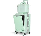 Maleta de Cabina 55x35x25cm con Neceser 25x30x17 de Policarbonato y ABS, Equipaje de Mano Multifuncional con USB y Abertura Frontal, Ligero, Rígido y Ruedas Dobles Giratorias 360º . Ideal para cualquier Escapada