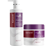 KARSEELL - Pack 1 Mascarilla Violeta 500ml. + 1 Champú Violeta 500ml. Cebello decoloradio Rubio Gris Canas Matizador Hidratante Antifrizz Reparador Cabello Teñido Colágeno Iluminador Cabello Seco y Dañado - 2 x 500ml.