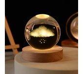 1Pc 6cm Crystal Ball Night Light Planet Laser Engraved  Birthday Gift Glass Sphere Home Desktop Decoration with Wooden USB Base