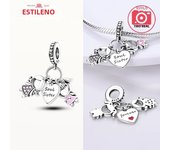 Silver S925 Forever Love Mother Family Sister Heart Charms Beads Fit Pandora Original Bracelet Charm Diy Jewelry Gift for Women