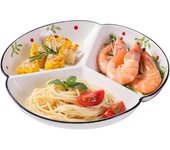 Plato llano para pasta, fruta y ensalada, plato dividido para dieta bariátrica, apto para microondas y lavavajillas, vajilla de porcelana (C, 8 pulgadas)