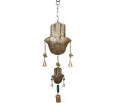CAPRILO REGALOS & DECORACIÓN Armonizador Móvil Colgante Decorativo de Metal "Mano de Fátima con Campanillas". Adornos y Apliques. Decoración Hogar y Jardín. Regalos Originales. 16,50 x 3 x 60 cm.