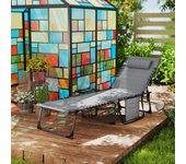 Outsunny Tumbona Plegable Tumbona Jardín Exterior con Respaldo Ajustable Reposacabezas Bolsillo Lateral Bandeja y Estructura de Acero Carga 120 kg para Terraza Piscina Playa 190x60x31 cm