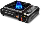 Horno portátil para exteriores, Con anillo a prueba de viento，Embalaje con caja de color，estufa de gas ajustable de 2900 W, estufa liviana, equipo de cocina para acampar, equipo de emergencia, perfecto para cocinar en campamentos, compatible con carrito o