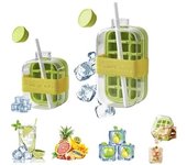 Cubitera con pajita 2 en 1, molde para cubitos de hielo con prensado sin contacto, botella de agua con tapa y recipiente, fácil de soltar, bandeja vertical para cubitos de hielo con tapa para congelador, 800 ml/8,6 onzas