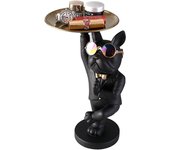 Figura de bulldog francés con bandeja de acero inoxidable, decoración de escultura de decoración de mesa, piezas pequeñas de estatua de cuenco de llave, contenedor,Negro