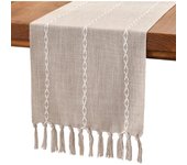Camino de mesa de lino y algodón estilo rústico, camino de mesa de café de 180 cm con borlas hechas a mano para fiestas, decoraciones de comedor (café claro, 180 cm)
