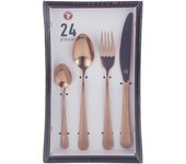 Mr.Spoon Juego 24 Piezas Cubiertos, Acero Inoxidable 18/0, Color Oro Rosa Brillo, Alta acabado, Diseño moderno, Incluye cuchillo,tenedor,cuchara,cucharilla, Cubertería, Apto para lavavajillas. Ideas de regalo， Incluye bolsa de regalo.