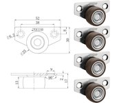 4Pcs Silent Rubber Casters, Drawer Wheels, for Furniture, Kitchen Cabinet Table ,of Side Installation Low Profile Replace wheel