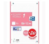 Oxford Recambio 100H + 20H Gratis 4 Taladros A4 90Gr 5X5 1 Banda Rosa Chicle