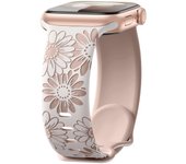 1 Correa de Reloj con Grabado de Flores compatible con Apple Watch de 38mm, 40 mm y 41mm, color Starlight/Milk Tea.