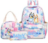 Bluey mismo estilo casual de tres piezas de mochila impresa estilo de la universidad estudiantes de secundaria de gran capacidad