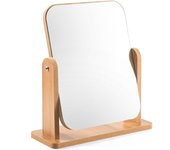 Espejo de tocador de madera para escritorio, espejo de maquillaje, espejo cuadrado giratorio de 360° para tocador, escritorio, baño, dormitorio, 22 x 17 cm
