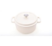 MAXWORK Cocotte Olla Esmaltada de Hierro Fundido Φ24, Esmalte Interior de Alta Calidad, Antiadherente, Fácil de Limpiar, Blanco