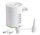 INTEX - Mini hinchador eléctrico portátil, 2 modelos con capacidad 200l/h y 400l/h, incluye 2 boquillas y bolsa transporte, pequeño, compacto y ligero, colchones y colchonetas, bomba de aire portátil, inflador