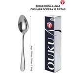 Mr.Spoon Serie Luna Cucharas 12, 48 o 120 piezas,Acero inoxidable 18/10,Alta calidad y acabado,Cuchara sopera largo 206mm,cuchara postre186mm,cuchara té y café 138mm/115mm,Mango monobloque,Apto para lavavajillas,Caja ecológica,Para casa,hotel,restaurante
