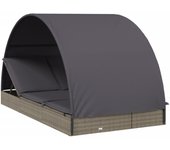 vidaXL Tumbona 2 personas toldo redondo ratán PE 211x112x140 cm Marrón, Negro y blanco, Gris Sillas de Exterior Ideal para jardín, playa, piscina, terraza Tumbona Piscina Tumbonas Playa Tumbonas Jardín Exterior